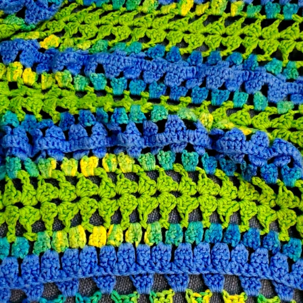 Mile a minute afghan in lime green, bright blue